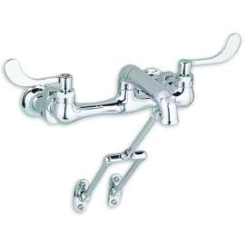 Service Sink Faucet with Exposed Yoke and Wall Mount with Bottom Bracket with Wrist Blade Handles in Chrome