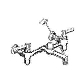 Exposed Yoke Wall-Mount Utility Faucet with Top Brace and Lever Handles in Rough Chrome