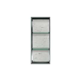 SMSTV3414-BS47B 14-in x 4-in x 34-in Recessed Stainless Steel Vertical Shower Storage Pod With Two Shelves, Brushed Stainless With Back Lined In Carrara (4-in x 8-in Subway Tile Pattern)