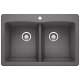 Diamond SILGRANIT 33" 50/50 Double Bowl Dual Mount Kitchen Sink - Cinder, 441466