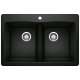 Diamond SILGRANIT 33" 50/50 Double Bowl Dual Mount Kitchen Sink - Coal Black, 442912