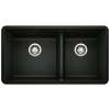Precis SILGRANIT 33" 60/40 Double Bowl Undermount Kitchen Sink - Coal Black, 442926