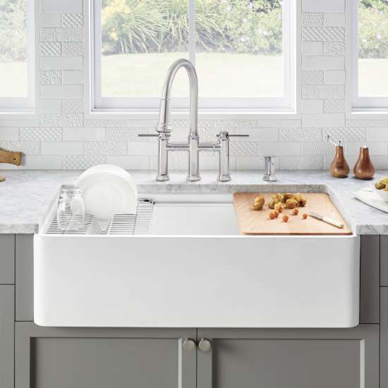 19-in x 36-in Fireclay 10-in Deep Kitchen Sink, in Biscuit