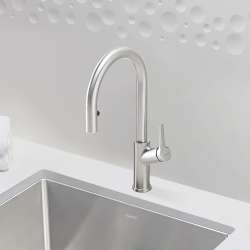 526389 Urbena Single-Lever Pull-Down Kitchen Faucet with 1.5 GPM in Classic Steel