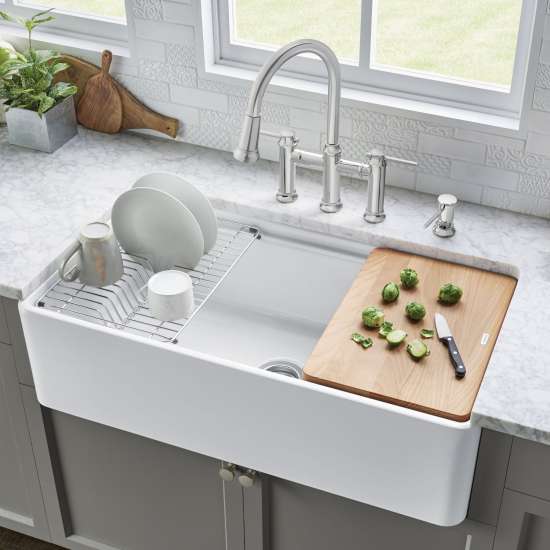 19-in x 36-in Fireclay 10-in Deep Kitchen Sink, in Biscuit