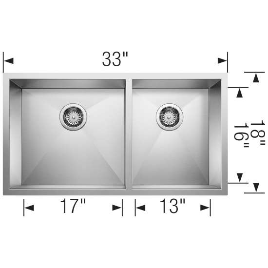18-In X 33-In Double-Basin Stainless Steel Undermount Residential Kitchen Sink in Satin