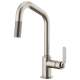Pull-Down Faucet with Angled Spout and Industrial Handle in Stainless Finish