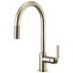 Pull-Down Faucet with Arc Spout and Industrial Handle in Polished Nickel Finish