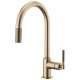 Pull-Down Faucet with Arc Spout and Knurled Handle in Luxe Gold Finish
