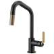 Pull-Down Faucet with Angled Spout and Industrial Handle in Matte Black/Luxe Gold Finish