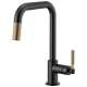 Pull-Down Faucet with Square Spout and Knurled Handle in Matte Black/Luxe Gold Finish