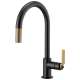 Pull-Down Faucet with Arc Spout and Industrial Handle in Matte Black/Luxe Gold Finish