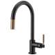 Pull-Down Faucet with Arc Spout and Knurled Handle in Matte Black/Luxe Gold Finish