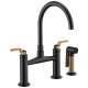 Bridge Faucet with Arc Spout and Industrial Handle in Matte Black/Luxe Gold Finish