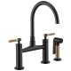Bridge Faucet with Arc Spout and Knurled Handle in Matte Black/Luxe Gold Finish