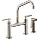 Bridge Faucet with Angled Spout and Knurled Handle in Stainless Finish