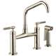Bridge Faucet with Angled Spout and Knurled Handle in Polished Nickel Finish