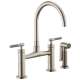 Bridge Faucet with Arc Spout and Knurled Handle in Stainless Finish