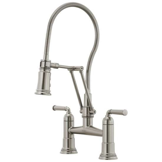 1.8 GPM Articulating Bridge Faucet with Finished Hose in Stainless Finish