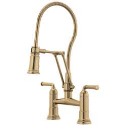 1.8 GPM Articulating Bridge Faucet with Finished Hose in Luxe Gold Finish