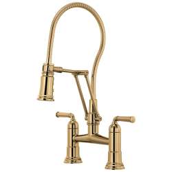 1.8 GPM Articulating Bridge Faucet with Finished Hose in Polished Gold Finish