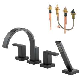 Siderna Roman Tub Trim Kit With Handles, Solar Gray Glass Accents, And Hand Shower