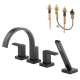 Roman Tub Trim Kit With Handles, Solar Gray Glass Accents, and Hand Shower in Matte Black