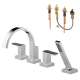 Roman Tub Trim Kit With Handles, Solar Gray Glass Accents, and Hand Shower in Polished Chrome