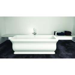 71-in L x 33.5-in W x 25.6-in H Resin Stone Freestanding Bathtub with center drain, in White