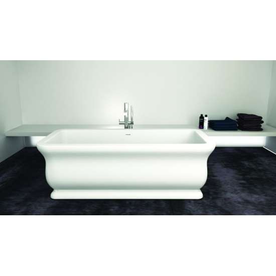 71-in L x 33.5-in W x 25.6-in H Resin Stone Freestanding Bathtub with center drain, in White
