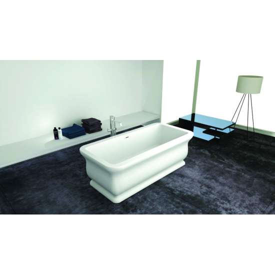 71-in L x 33.5-in W x 25.6-in H Resin Stone Freestanding Bathtub with center drain, in White