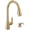 19893Z-CZSD-DST Boyd 11.63-in x 10.75-in x 16.50-in Single-Handle Pull-Down Kitchen Faucet with Soap Dispenser and Shieldspray Technology, Champagne Bronze