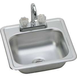 Stainless Steel Single Bowl Top Mount Bar Sink and Faucet Kit with 2 Faucet Holes in Satin