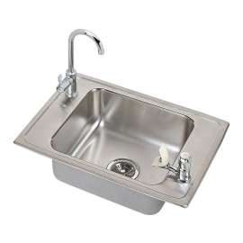 Celebrity Stainless Steel 25" X 17" X 6-1/2" 2-Hole Single Bowl Drop-In Classroom Ada Sink W/Faucet+Drain+Bubbler, CDKAD251765C