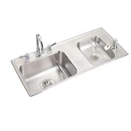 Lustertone Classic Stainless Steel 37-1/4" X 17" X 5" Double Bowl Drop-In Classroom Ada Sink Kit, DRKAD371750RC