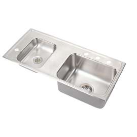 Lustertone Classic Stainless Steel 37-1/4" X 17" X 5" Double Bowl Drop-In Classroom Ada Sink, DRKADQ371750L4