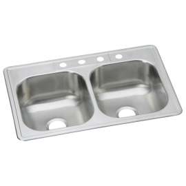Dayton Stainless Steel 33" X 21-1/4" X 8-1/16" 2-Hole Equal Double Bowl Drop-In Sink, DSE233212
