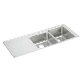 Lustertone Classic Stainless Steel 54" X 22" X 10" 3-Hole Offset 40/60 Double Bowl Drop-In Sink W/Right Drainboard, ILGR5422R3