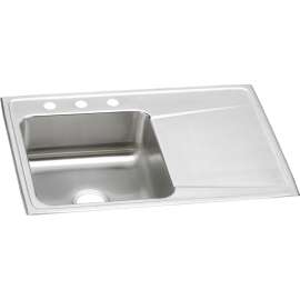 Lustertone Classic Stainless Steel 33" X 22" X 7-5/8" 3-Hole Single Bowl Drop-In Sink W/Left Drainboard, ILR3322L3