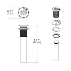 1-1/2" Drain Fitting Chrome Plated Brass With Perforated Grid And Tailpiece, LK174LO
