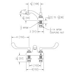 4" Centerset With Exposed Deck Faucet Integral Spout 6" Wristblade Handles, LK402T6