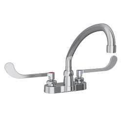 4" Centerset With Exposed Deck Faucet With 10" Arc Tube Spout 6" Wristblade Handles, LK406AT10T6
