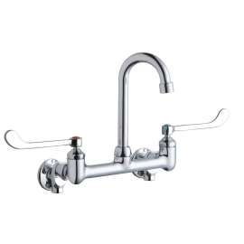 Scrub/Handwash 8" Centerset Wall Mount Faucet W/4" Gooseneck Spout 6" Wristblade Handle 1/2" Offset Inlets+Stop, LK940GN04T6S