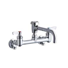 Service/Utility 8" Centerset Wall Mount Faucet With 7" Vented Spout 2" Lever Handles 1/2" Offset Inlets+Stop, LK940VS07L2S