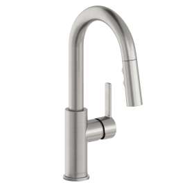 Avado Single Hole Bar Faucet With Pull-Down Spray And Lever Handle Lustrous Steel, LKAV3032LS