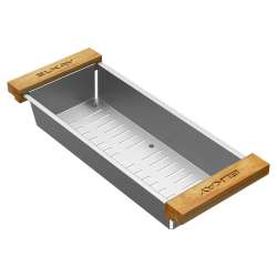 Crosstown Stainless Steel 16-7/8" X 6-3/4" X 3-1/8" Colander With Wood Handles, LKC0717SS