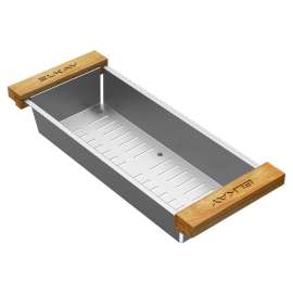 Crosstown Stainless Steel 16-7/8" X 6-3/4" X 3-1/8" Colander With Wood Handles, LKC0717SS