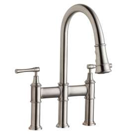 Explore Three Hole Bridge Faucet With Pull-Down Spray And Lever Handles Lustrous Steel, LKEC2037LS