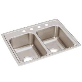 Lustertone Classic Stainless Steel 25" X 19-1/2" X 7-5/8" 4-Hole Equal Double Bowl Drop-In Sink, LR25194