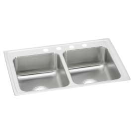 Celebrity Stainless Steel 33" X 22" X 7-1/2" 4-Hole Equal Double Bowl Drop-In Sink, PSR33224